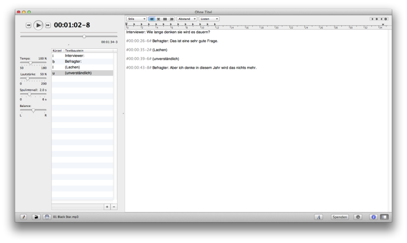 Die F5 Transkriptionssoftware in Aktion
