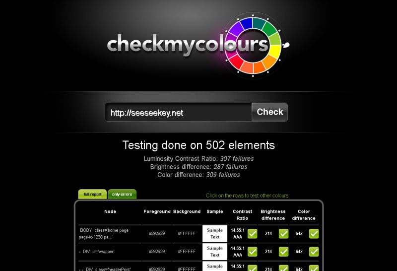 Check My Colours beim testen von seeseeekey.net