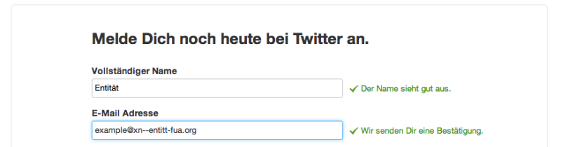 Mit der Punycode Umschreibung funktioniert es auch mit Twitter