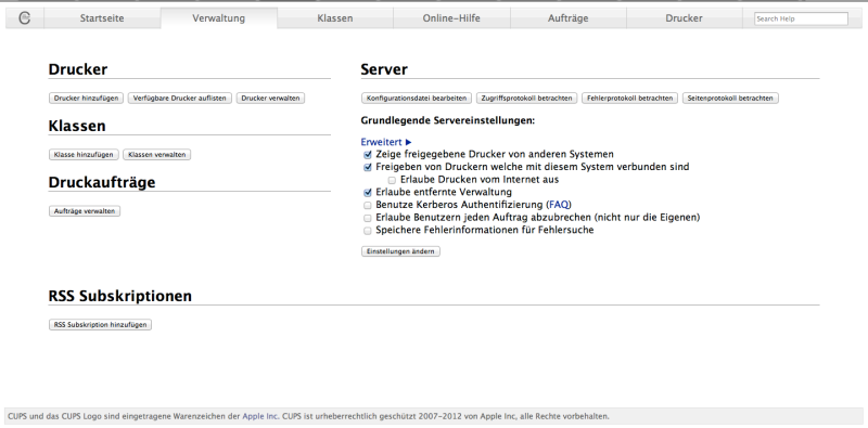 Das CUPS Webinterface