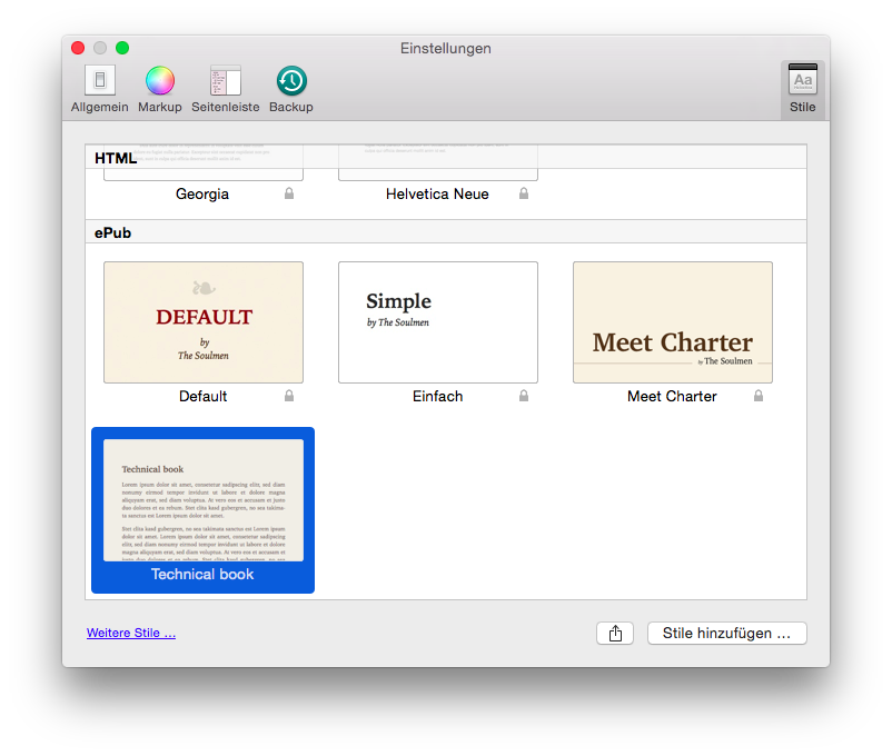 Die Style-Verwaltung von Ulysses unter Mac OS X