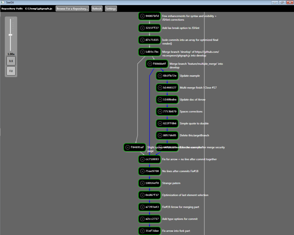 SeeGit mit einem geöffneten Repository