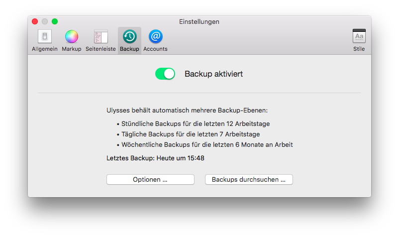 Die Backup-Einstellungen unter Mac OS X